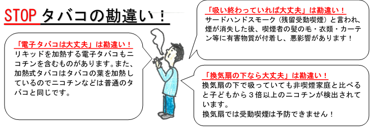 タバコの勘違い「電子タバコは大丈夫」「吸い終わっていれば大丈夫」「換気扇の下なら大丈夫」